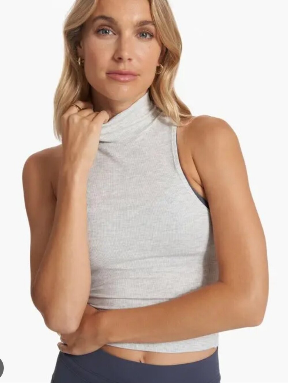 Vuori Cove Funnel Neck Tank Ribbed Heathered Light Grey Size XS